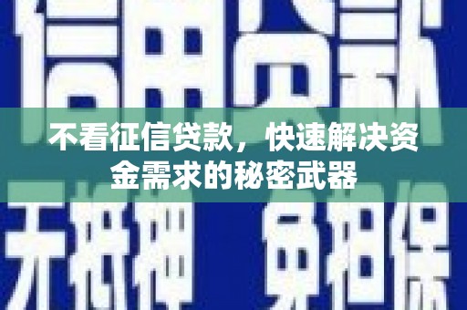 亳州不看征信贷款，快速解决资金需求的秘密武器