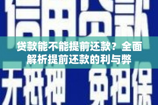 亳州贷款能不能提前还款？全面解析提前还款的利与弊